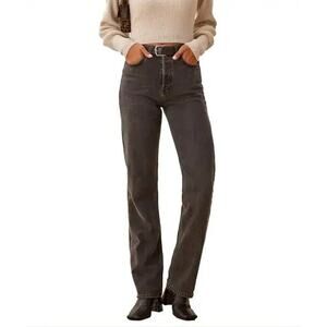 Reformation Cynthia High Rise Straight Leg Jeans Black Size 26 Button Fly
